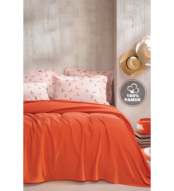 Queen Size Wave Pique Set - Coral
